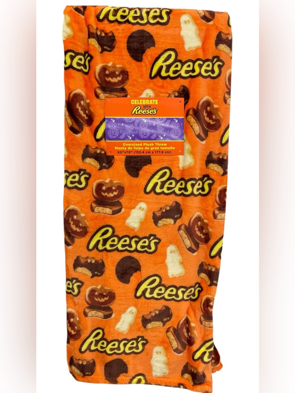 Reese's Plush Halloween Throw Orange 60x70 Candy Ghost Jack-O-Lantern NEW NWT